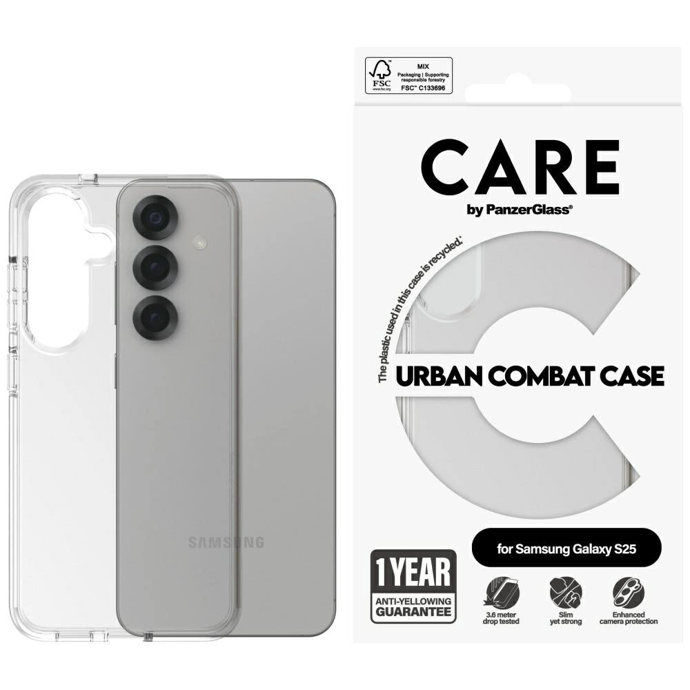 CARE af PanzerGlass Flagship Urban Combat Case til Samsung Galaxy S25 - Transparent
