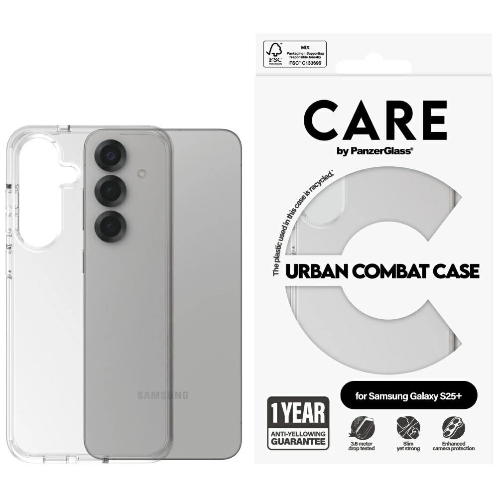 CARE af PanzerGlass Flagship Urban Combat Case til Samsung Galaxy S25+ - Transparent