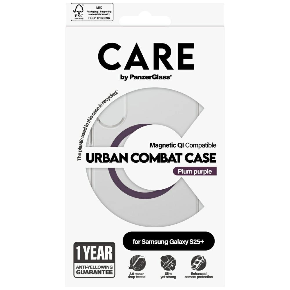 CARE af PanzerGlass Flagship Urban Combat Purple QI Case til Samsung Galaxy S25+ - Transparent