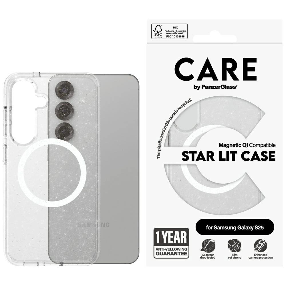 CARE af PanzerGlass Flagship Urban Combat Starlight White QI Case til Samsung Galaxy S25 - Transparent