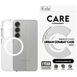 CARE af PanzerGlass Flagship Urban Combat White QI Case til Samsung Galaxy S25 - Gennemsigtig