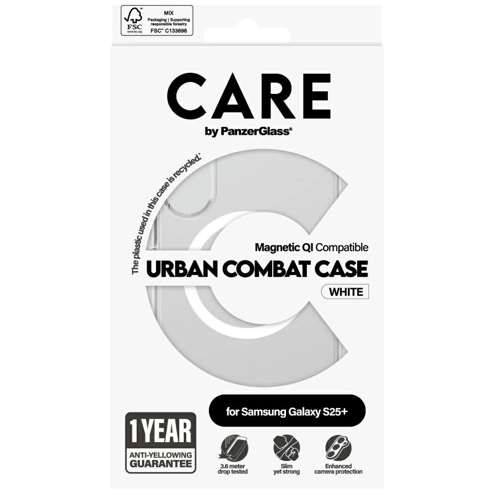 CARE af PanzerGlass Flagship Urban Combat White QI Case til Samsung Galaxy S25+ - Gennemsigtig