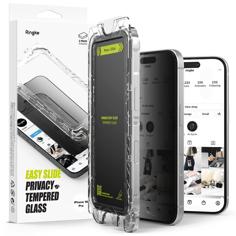 Ringke Easy Slide Privacy Glass 2-pakke til iPhone 16 Pro