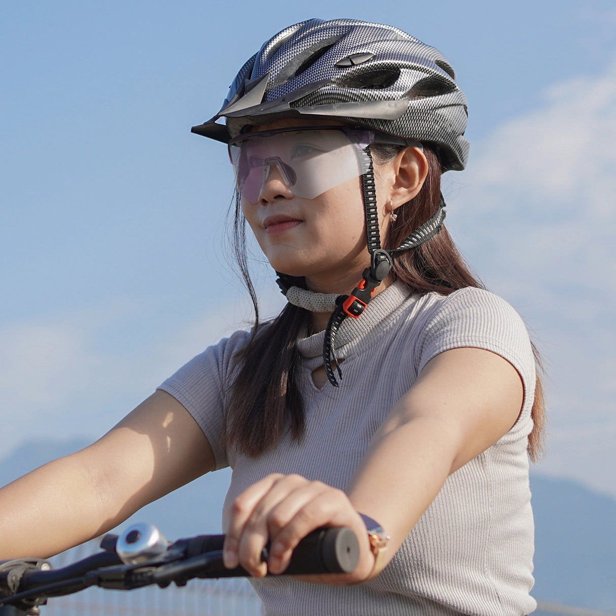 Rockbros polariserede cykelbriller med UV-beskyttelse og korrigerende indlæg - lilla