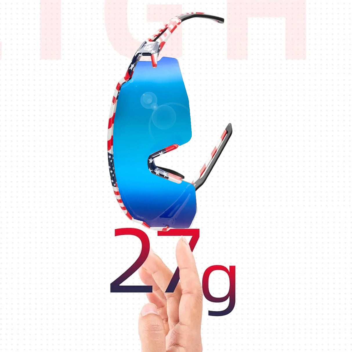 Rockbros polariserede cykelbriller med UV-beskyttelse og korrigerende indsæt blå linser - USA mønster - hvid