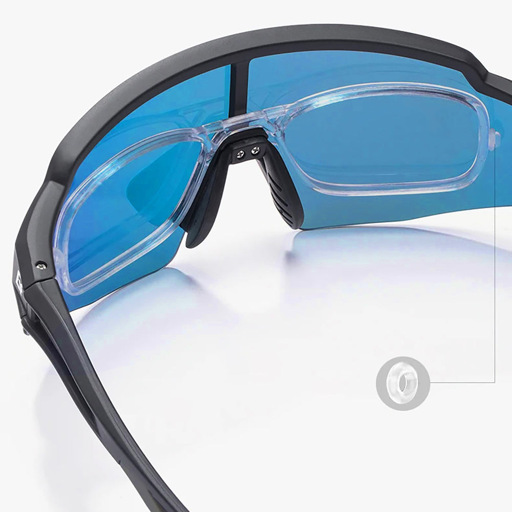 Rockbros Polarized Cycling Glasses with UV Protection and Corrective Insert Blue Lenses - Black