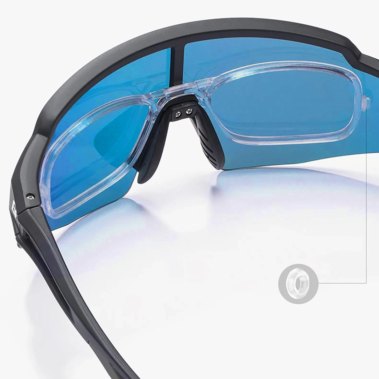 Rockbros polariserede cykelbriller med UV-beskyttelse og korrigerende indsæt blå linser - sort