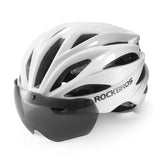 Rockbros cykelhjelm med visir, aftagelige UV-briller, unisex, skinnende - hvid