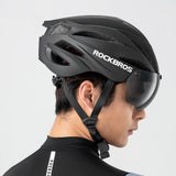 Rockbros Bike Helmet with Visor, Detachable UV Protective Goggles, Unisex - Black/Brown