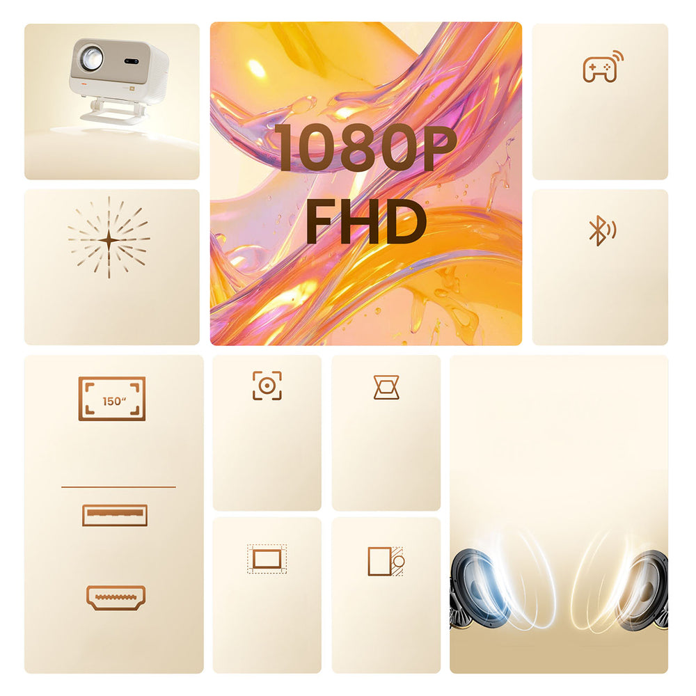 Yaber L2 Plus LCD FullHD 1080p Multimedia projektor med JBL højttalere - Beige