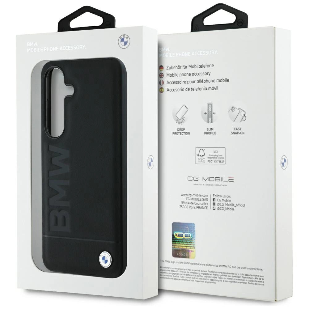 BMW Leather Big Wordmark Case for Samsung Galaxy S25+ - Black