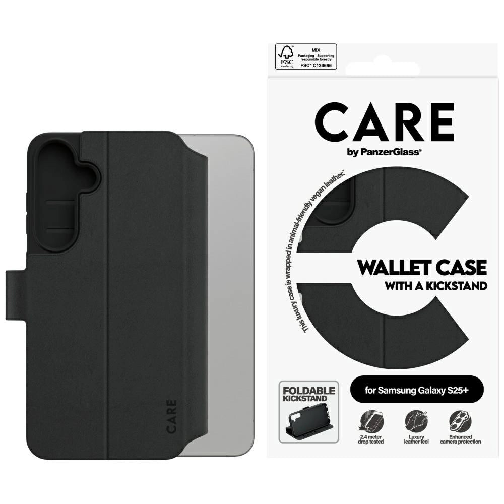 CARE af PanzerGlass Feature Wallet Kickstand Case til Samsung Galaxy S25+ - sort