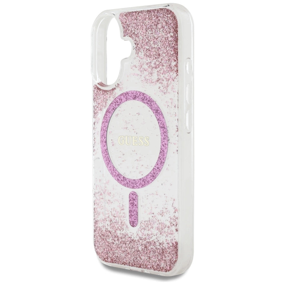 Guess HC Resin Bottom Glitter MagSafe iPhone 16 Case - Pink