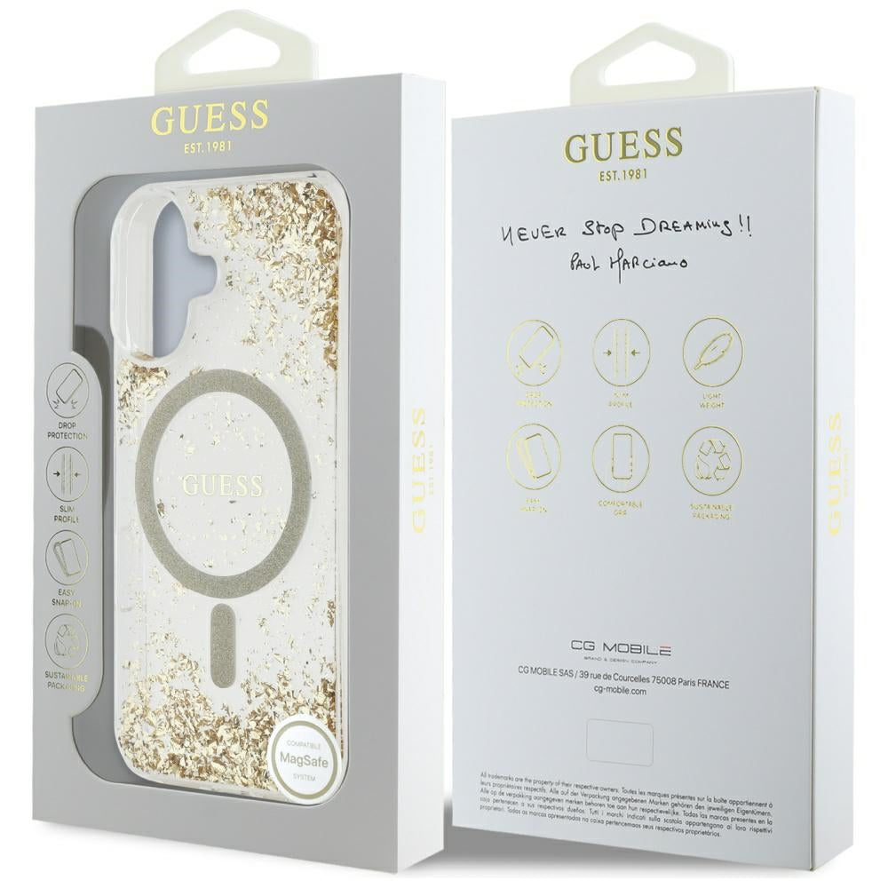 Guess HC Resin Bottom Glitter MagSafe-hylster til iPhone 16 - guld