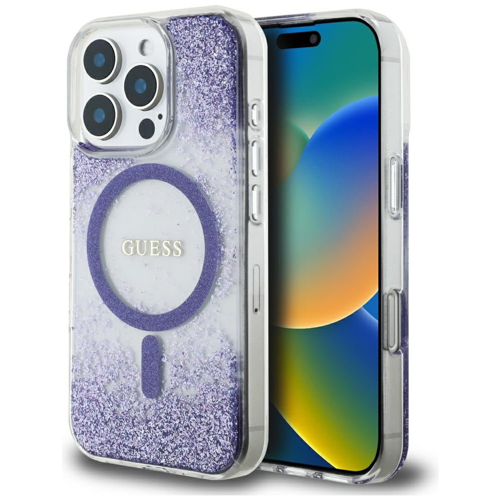 Guess HC Resin Bottom Glitter MagSafe case til iPhone 16 Pro Max - lilla