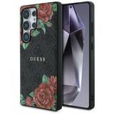 Guess Leather 4G Flowers Print Metal Classic Logo MagSafe Case for Samsung Galaxy S25 Ultra - Black
