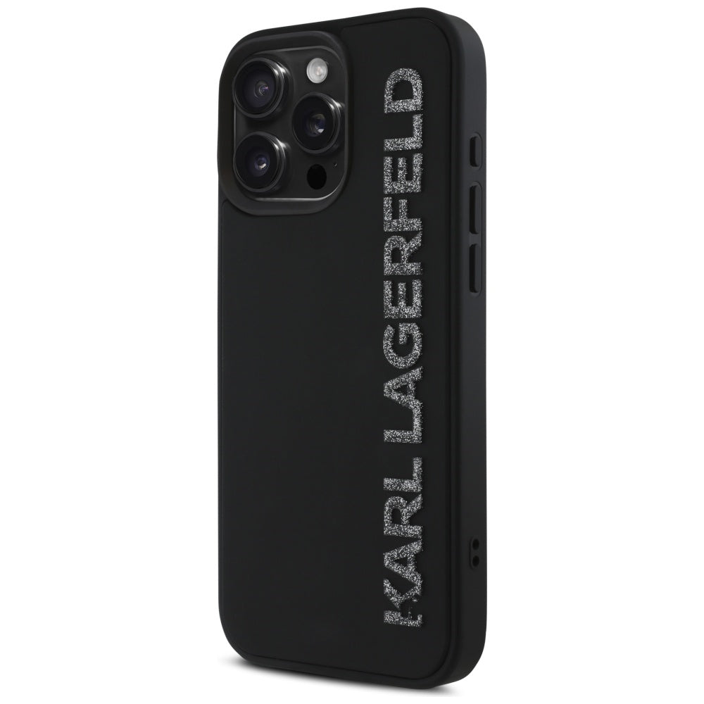 Karl Lagerfeld HC 3D Rubber Elongated Glitter iPhone 16 Pro Case - Black