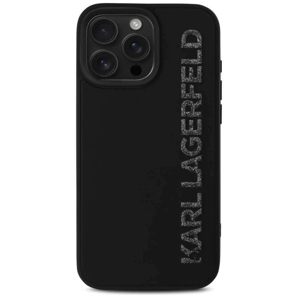 Karl Lagerfeld HC 3D Rubber Elongated Glitter iPhone 16 Pro Case - Black