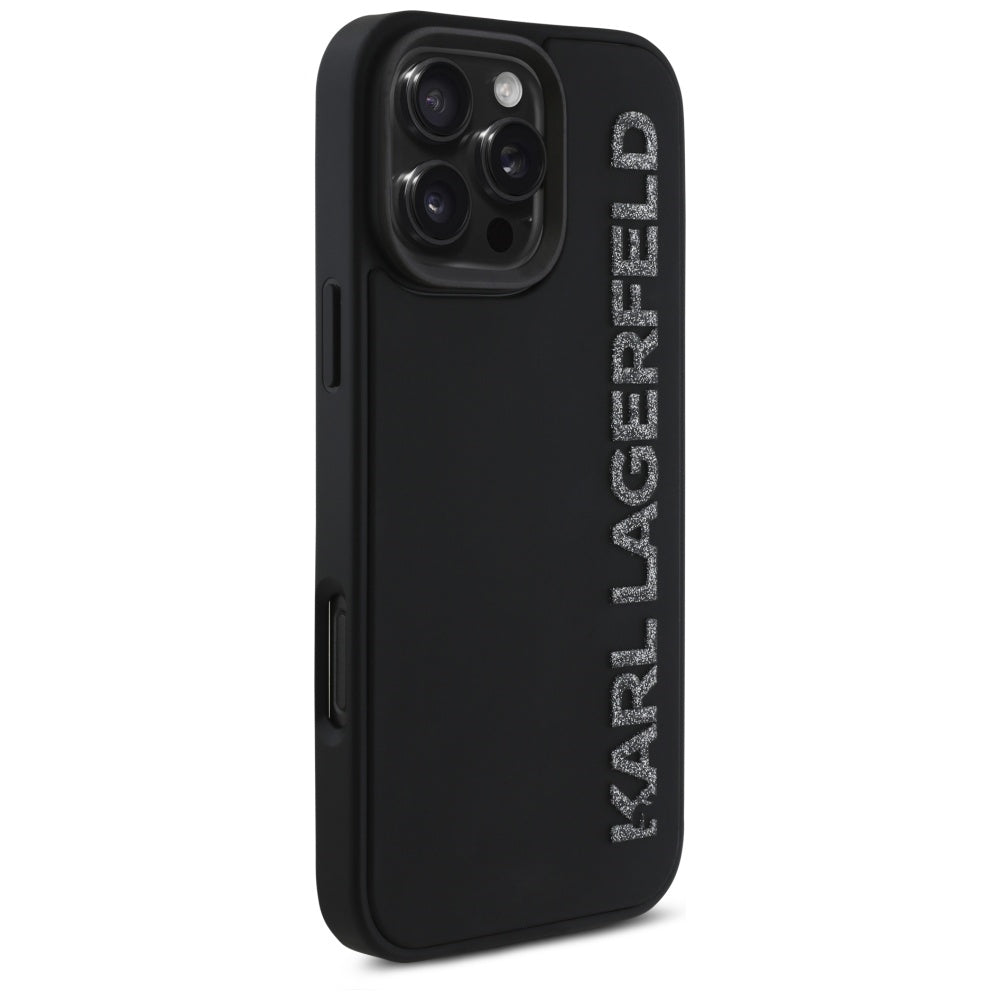Karl Lagerfeld HC 3D Rubber Elongated Glitter iPhone 16 Pro Case - Black