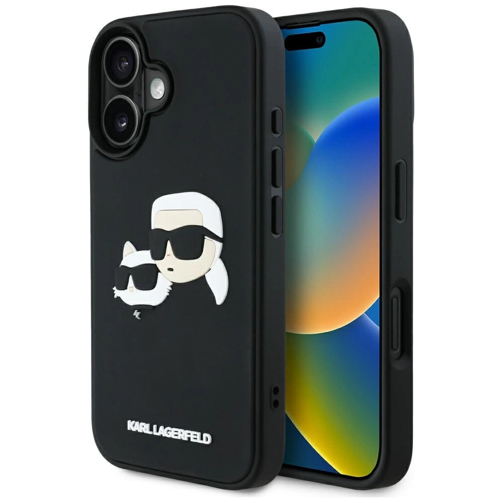 Karl Lagerfeld HC 3D Gummi Dobbelthoveder iPhone 16 Case - sort
