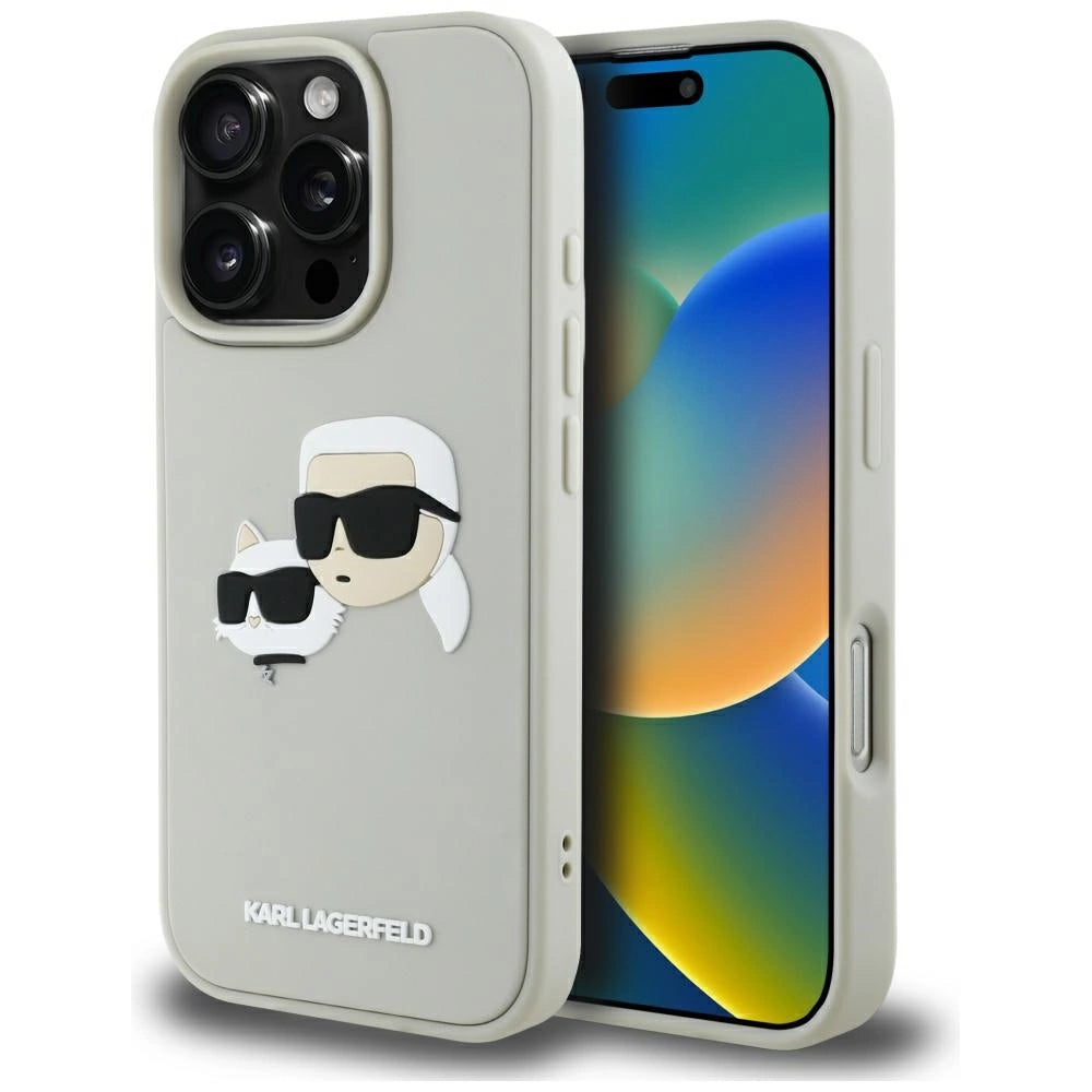 Karl Lagerfeld HC 3D Gummi Dobbelthoveder iPhone 16 Pro Max Case - Beige