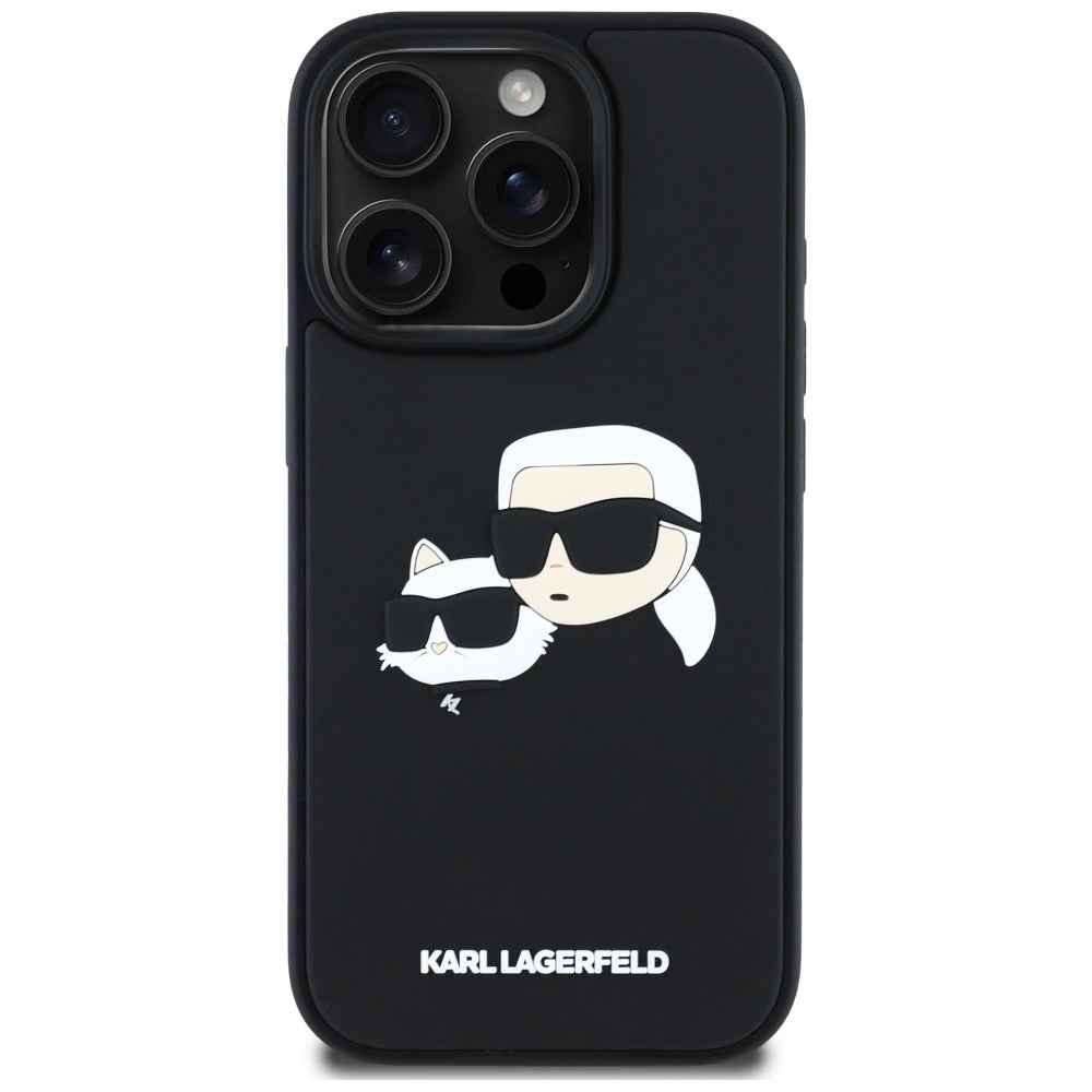 Karl Lagerfeld HC 3D Gummi Dobbelthoveder iPhone 16 Pro Max Case - sort
