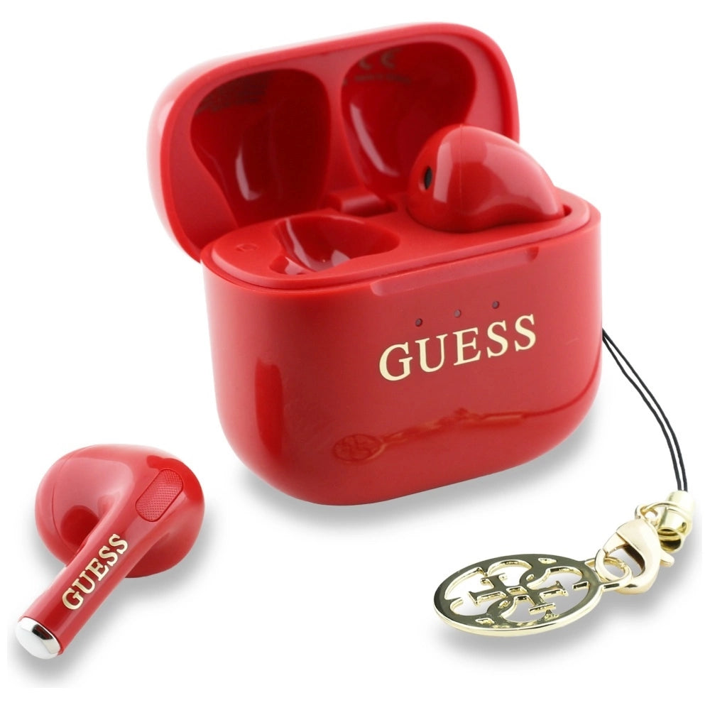 Guess Glossy Effect Printed Classic Logo & Charm TWS hovedtelefoner - rød