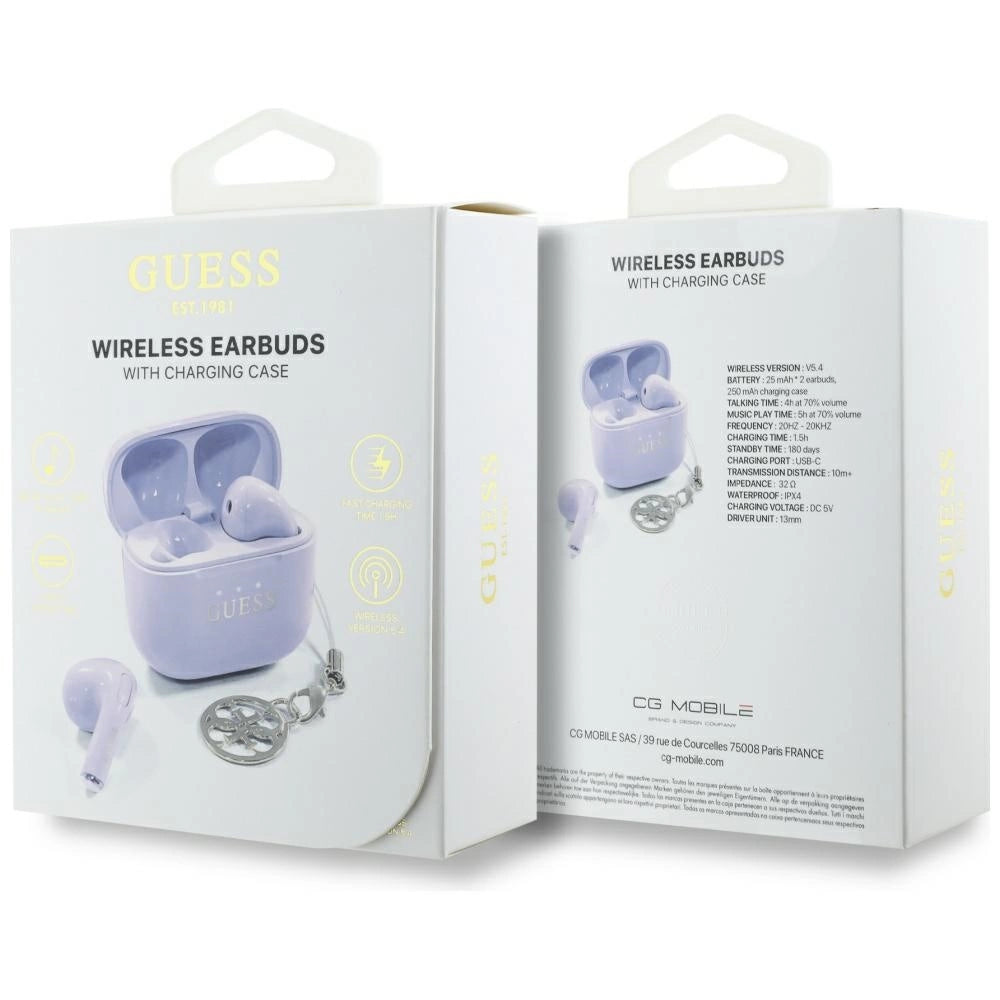 TWS Guess Glossy Effect Printed Classic Logo & Charm Headphones - Lavender