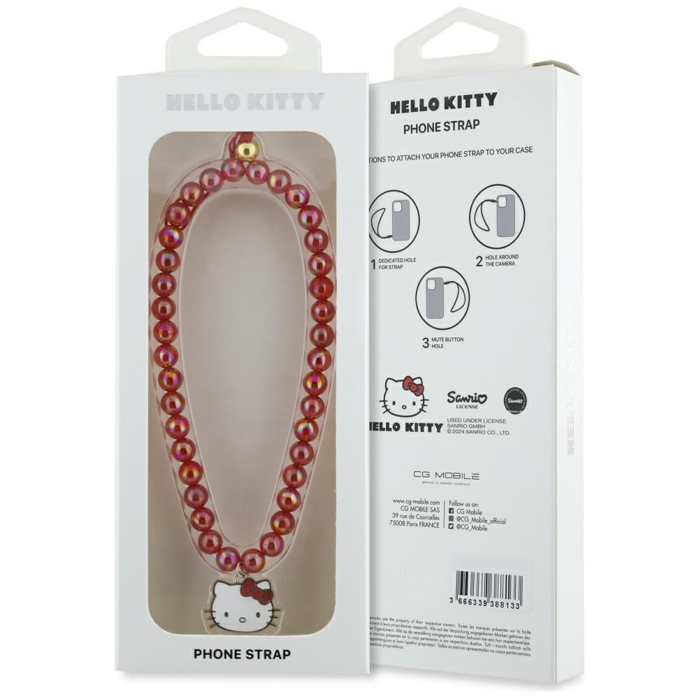 Hello Kitty Pearls Kitty Head Phone Charm - Red
