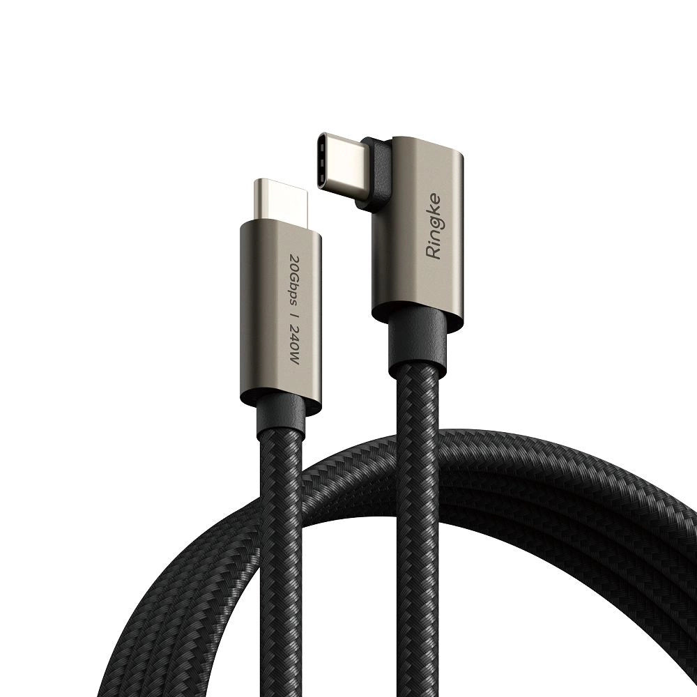 Ringke 3.2 gen. 2x2 USB-C, PD 3.1 240W 2m vinklet kabel - sort
