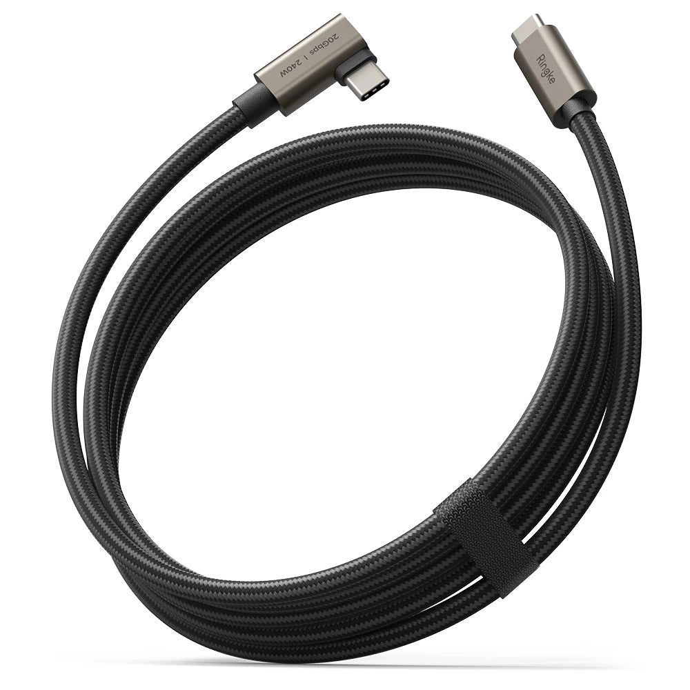 Ringke 3.2 gen. 2x2 USB-C, PD 3.1 240W 2m vinklet kabel - sort