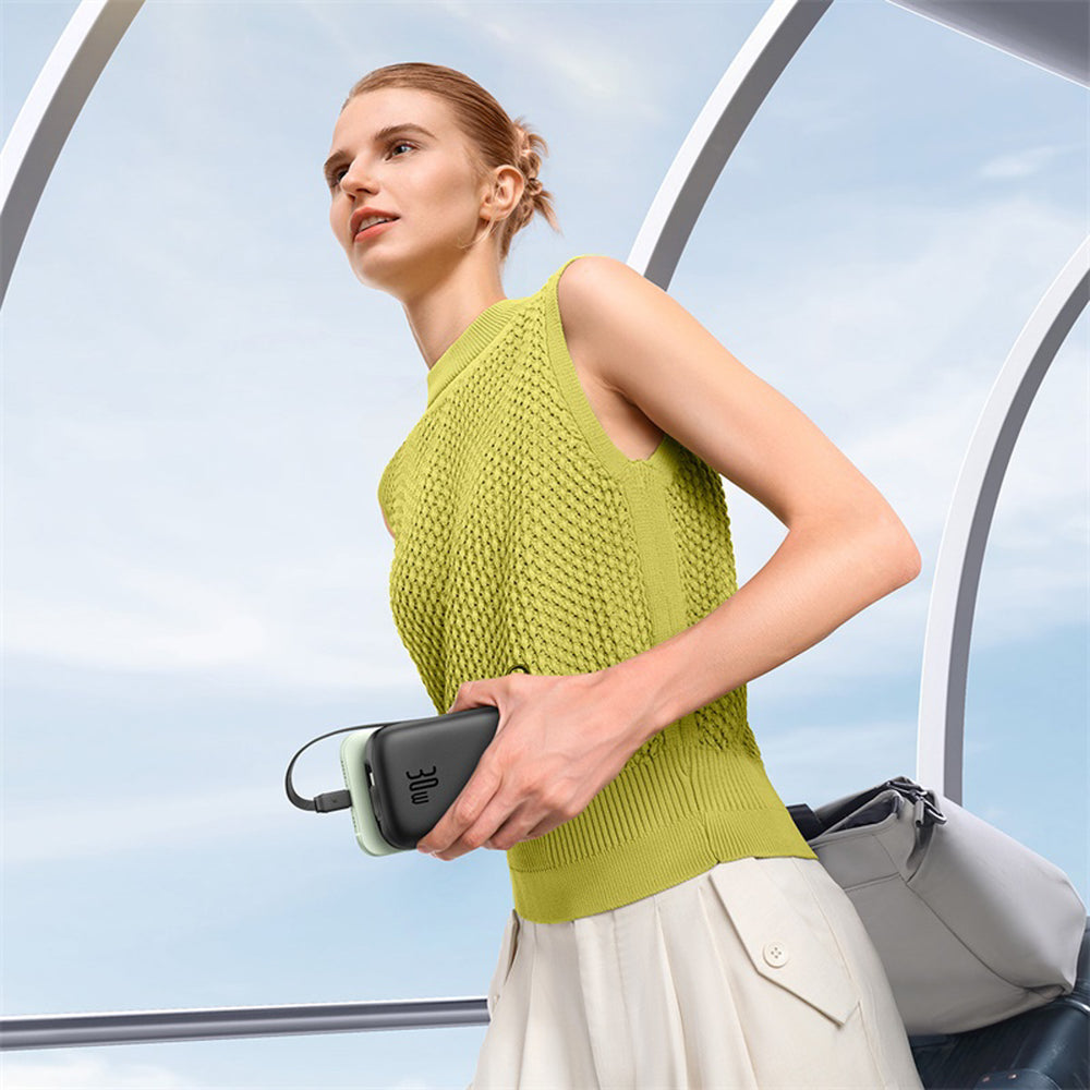 Baseus QPow 2 20000mAh 30W Power Bank med 2 indbyggede USB-C-kabler - sort