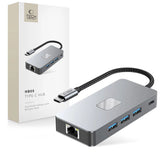 Tech-Protect HB05 HUB 9in1 USB-C + USB2.0 + USB3.0 + HDMI 4K 60HZ + SD / TF + PD100W + RJ45 adapter - grå