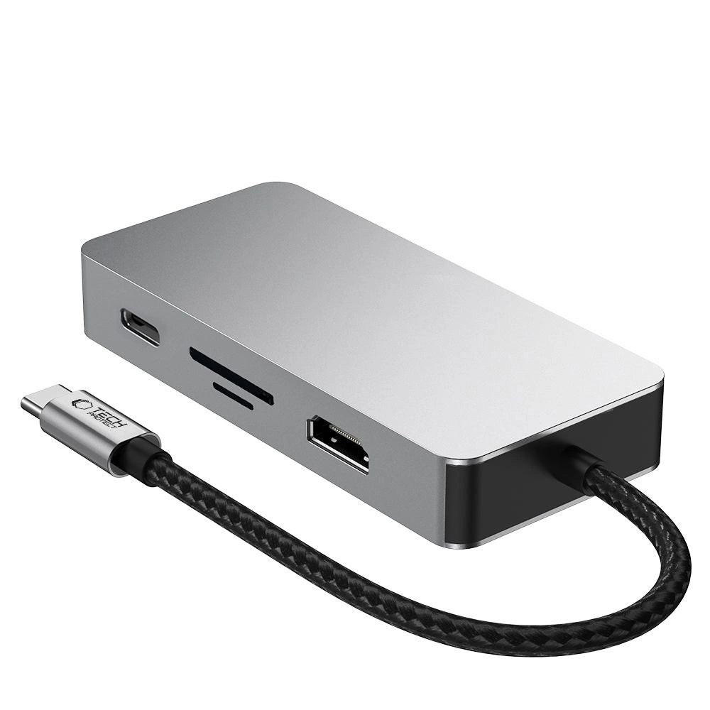 Tech-Protect HB05 HUB 9in1 USB-C + USB2.0 + USB3.0 + HDMI 4K 60HZ + SD / TF + PD100W + RJ45 adapter - grå