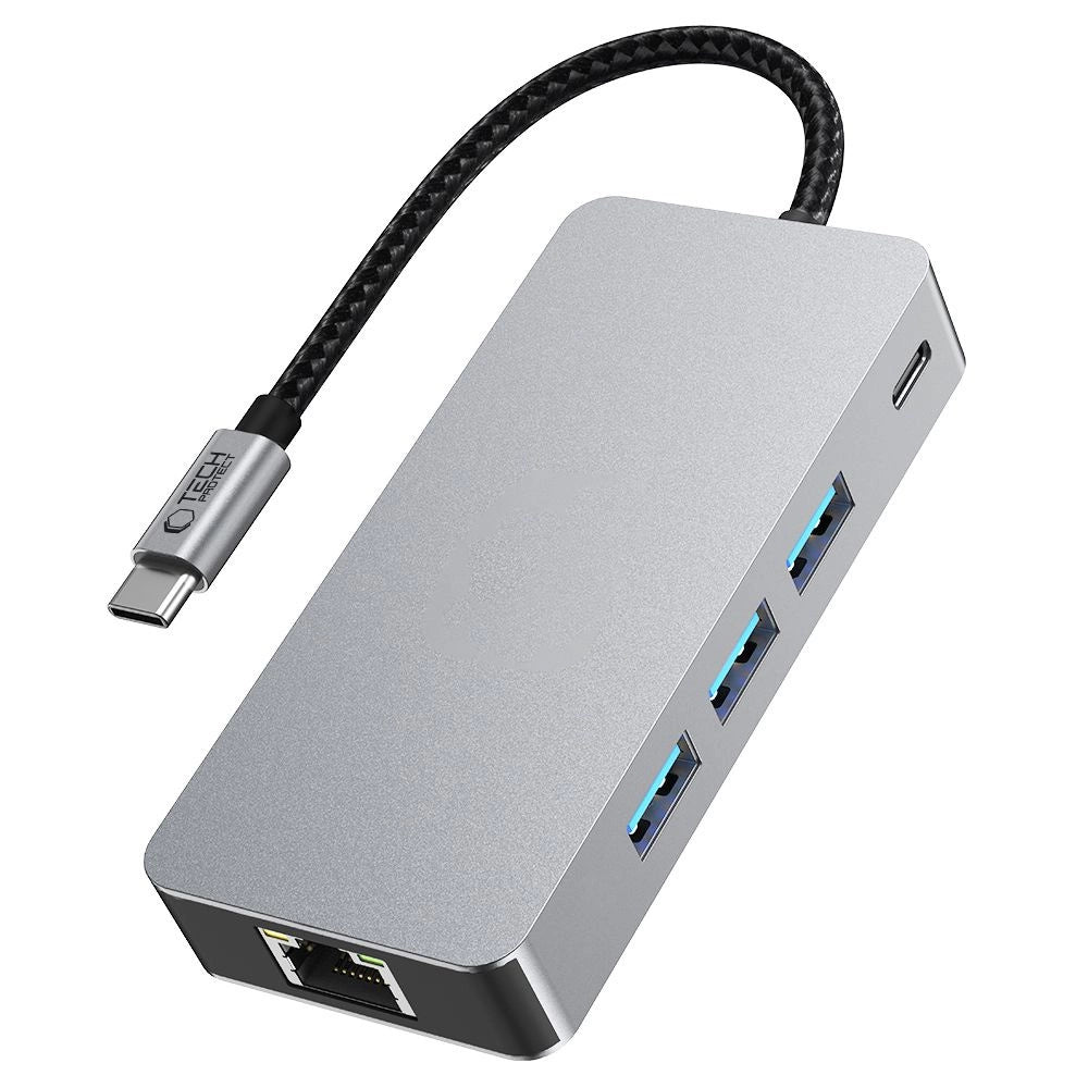 Tech-Protect HB05 HUB 9in1 USB-C + USB2.0 + USB3.0 + HDMI 4K 60HZ + SD / TF + PD100W + RJ45 adapter - grå