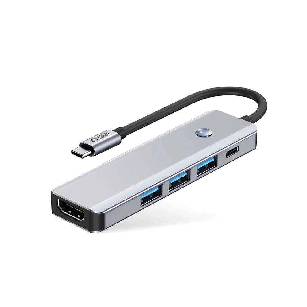 Tech-Protect HB01 HUB Adapter 5in1 USB-C + USB3.0 + HDMI 4K 60Hz + PD100W - grå