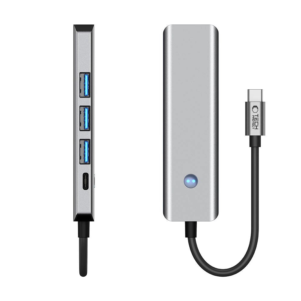 Tech-Protect HB01 HUB Adapter 5in1 USB-C + USB3.0 + HDMI 4K 60Hz + PD100W - grå
