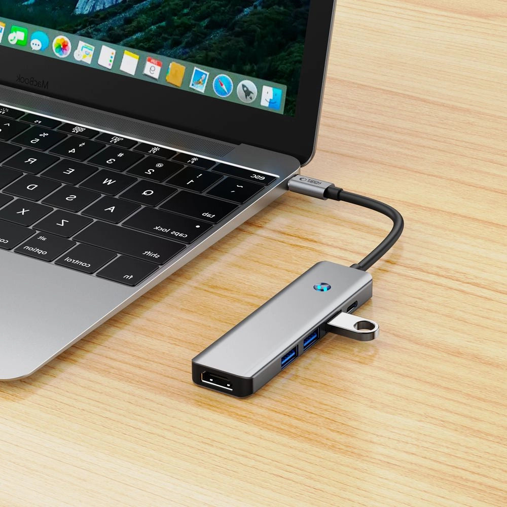 Tech-Protect HB01 HUB Adapter 5in1 USB-C + USB3.0 + HDMI 4K 60Hz + PD100W - grå
