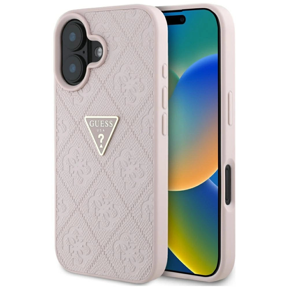 Guess Hot Stamp 4G mønster trekant Metal Logo iPhone 16 Case - Pink
