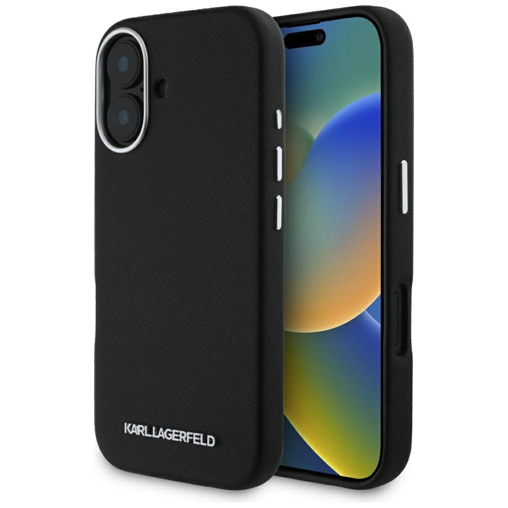 Karl Lagerfeld Saffiano Full Wrapped Elongated Metal Logo MagSafe Case til iPhone 16 - sort