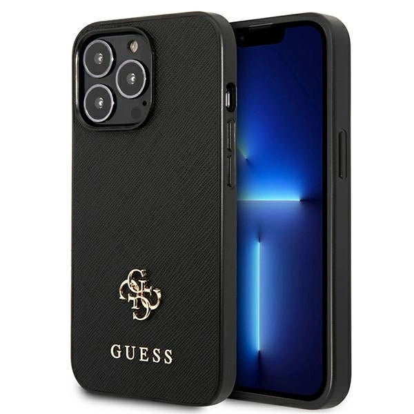 Guess Saffiano 4G Small Metal Logo-hylster til iPhone 13 Pro / 13 6.1" - sort