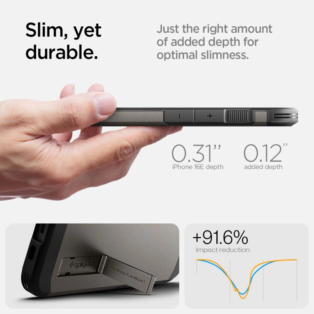 Spigen Tough Armor Case med MagSafe til iPhone 16e med Stand - Grå