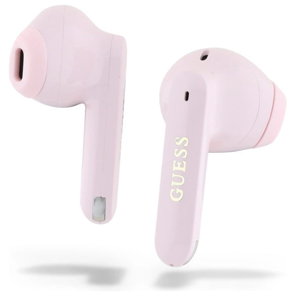 Guess langstrakt metaltrykt logo Bluetooth TWS hovedtelefoner + dockingstation - Pink