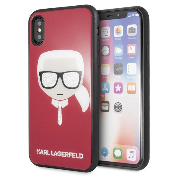 Karl Lagerfeld Ikonisk Glitter Karl ̊s Head iPhone X / Xs Case - Rød
