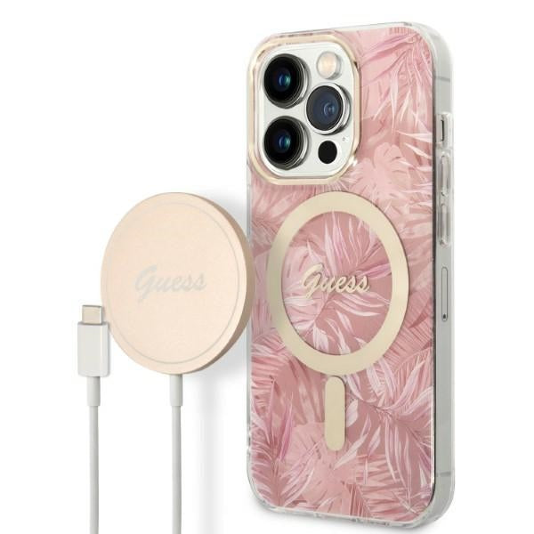 Guess MagSafe case + charger set for iPhone 14 Pro 6.1" - pink