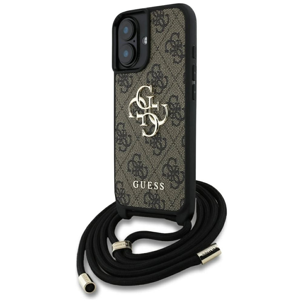 Guess 4G Big Logo Cord Stap Crossbody Case til iPhone 16 Brown