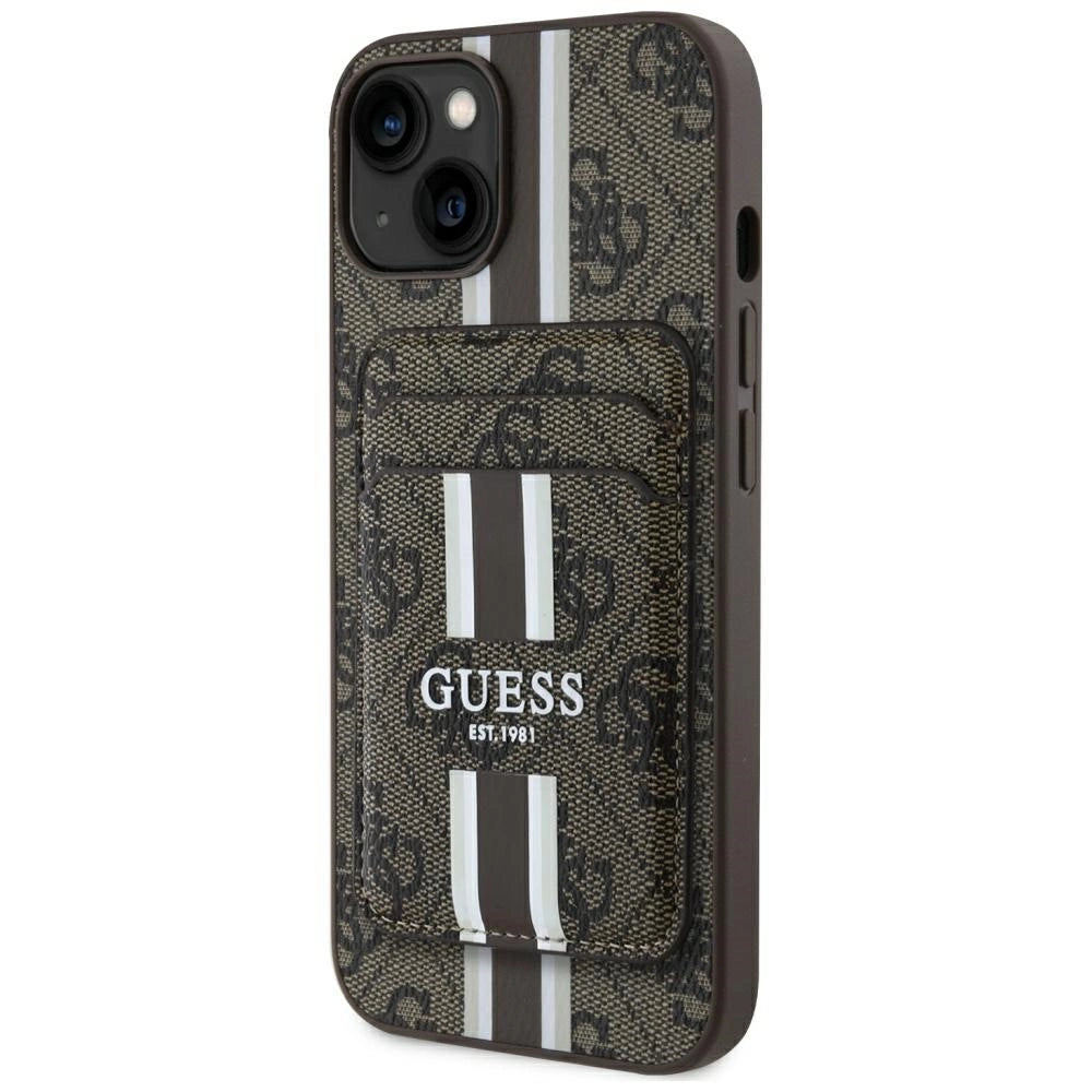 Guess 4G Stripes case med Magsafe wallet til iPhone 15 brun