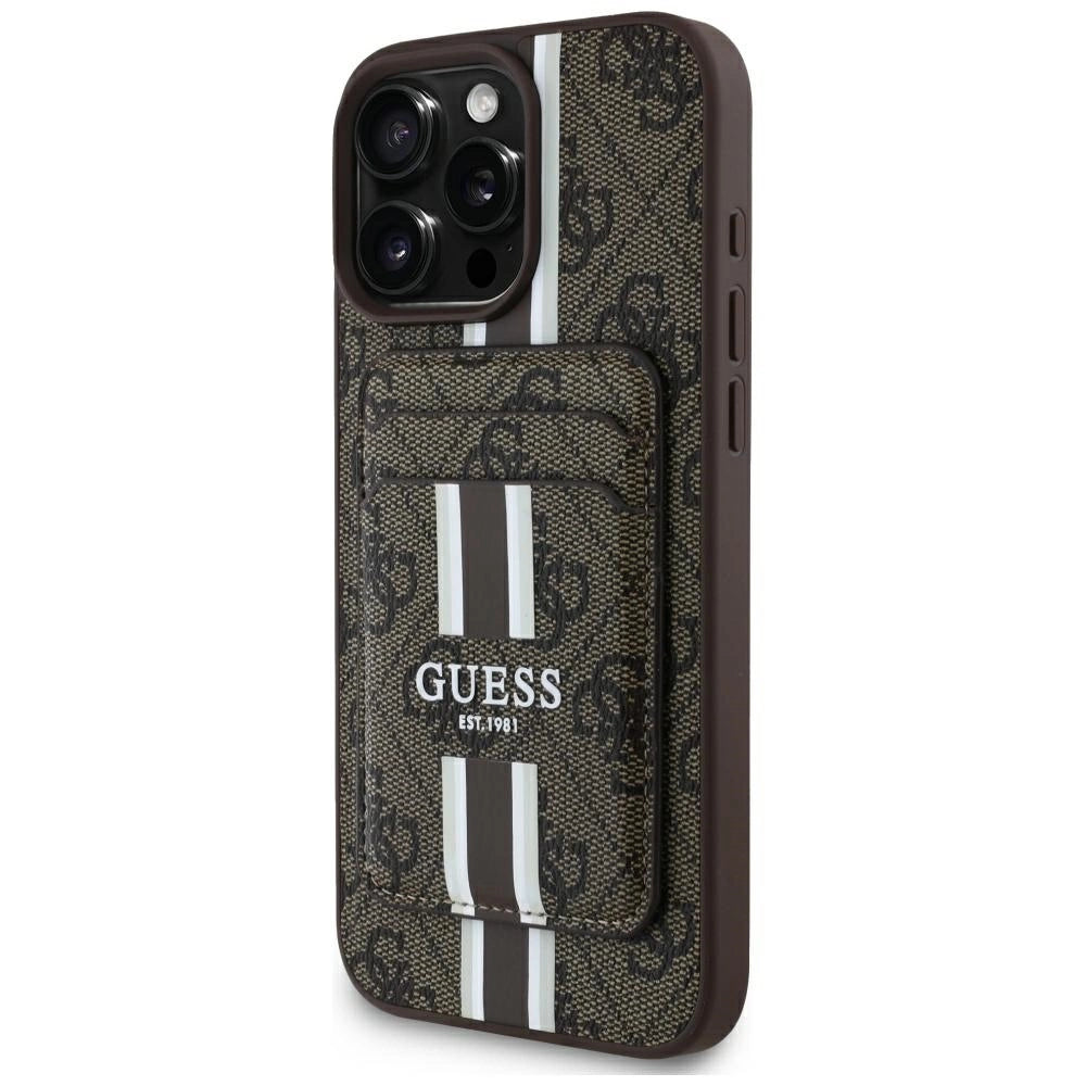 Guess 4G Stripes case med Magsafe wallet til iPhone 16 Pro Max brun