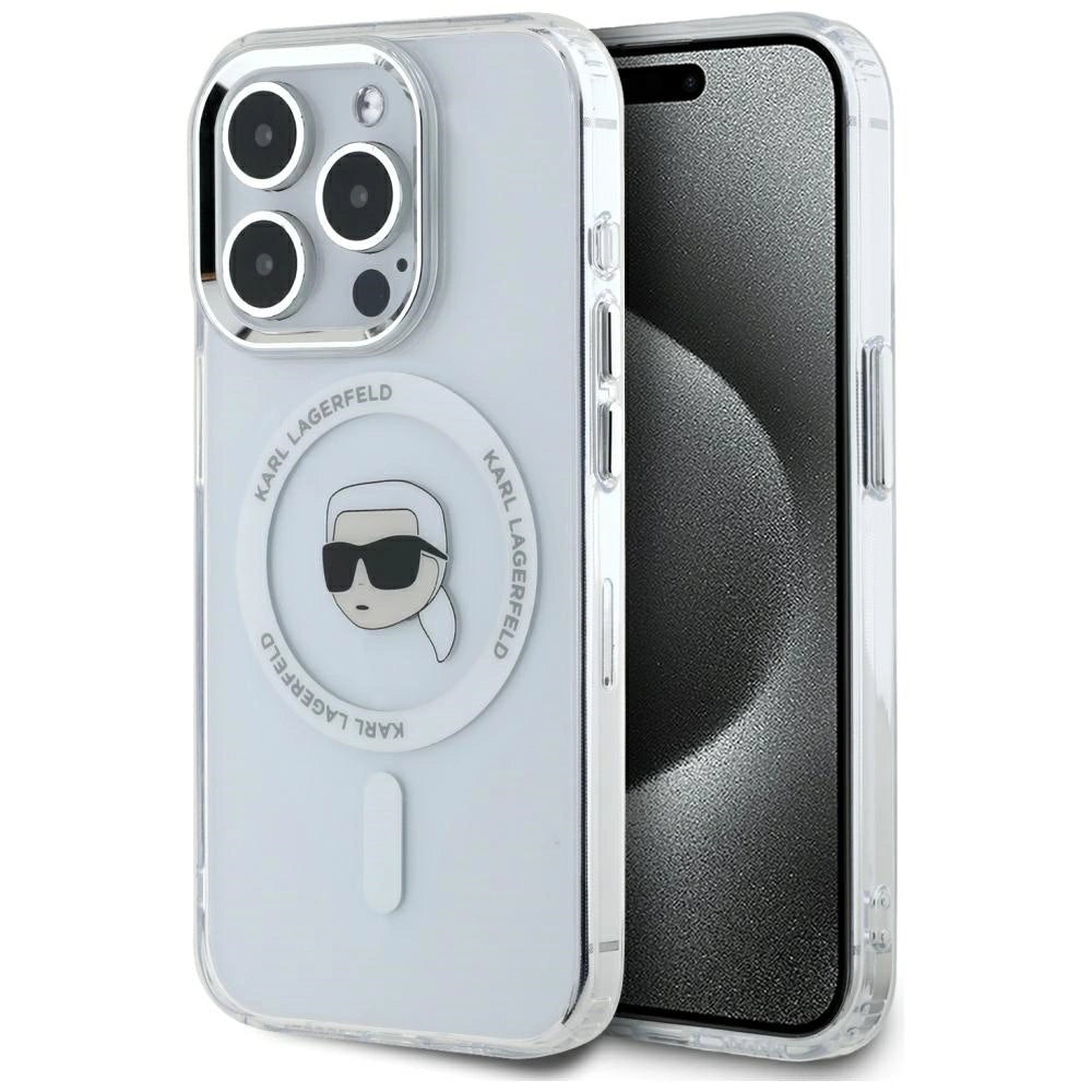 Karl Lagerfeld IML Metal Karl Head MagSafe Case til iPhone 15 Pro Max Hvid