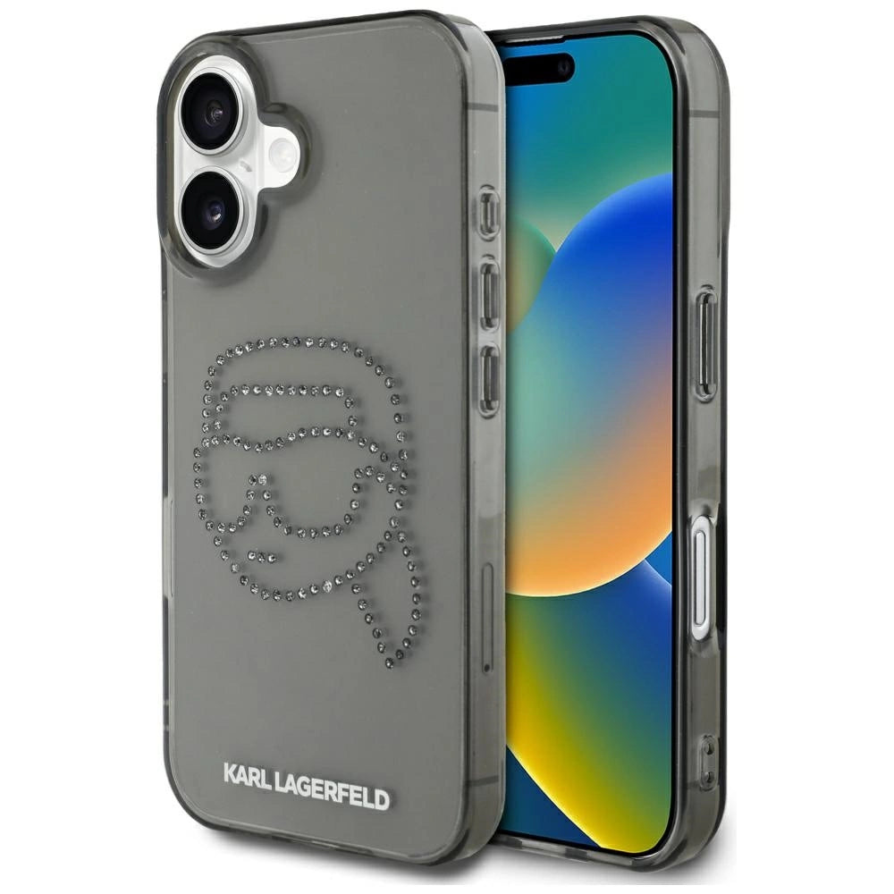 Karl Lagerfeld IML Rhinestones Karl Head Case til iPhone 16 sort